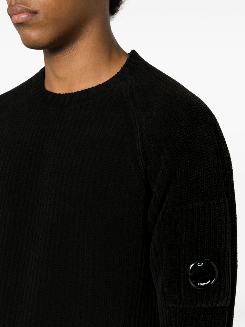 C.P. Company Geribbelde katoenen trui met detail Zwart