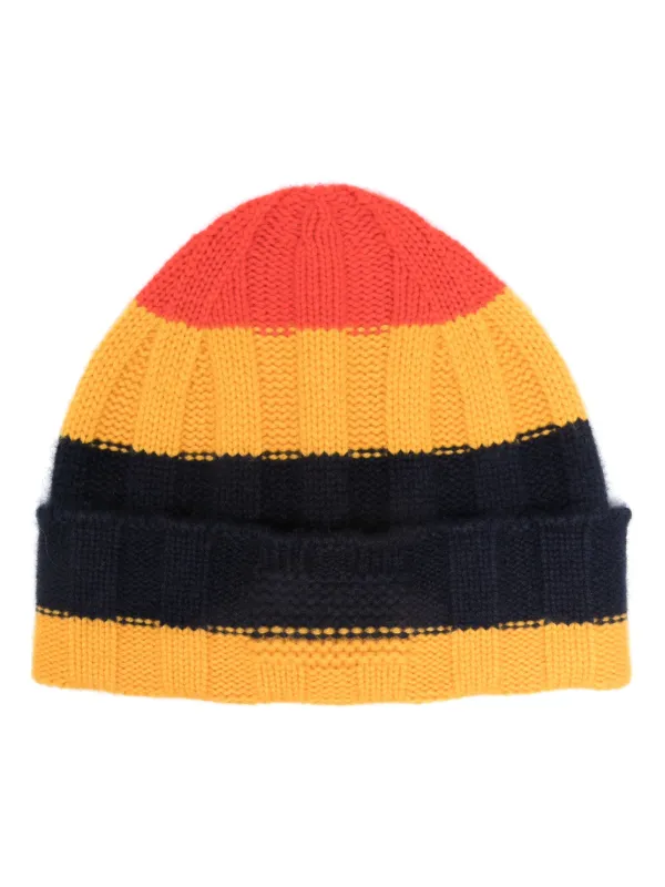 Guest In Residence Striped Ribbed Cashmere Beanie in Yellow