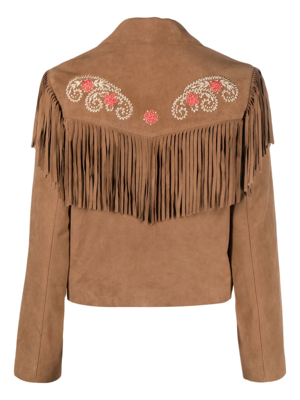 Shop Rixo London Marguerite Fringed Suede Jacket In Brown