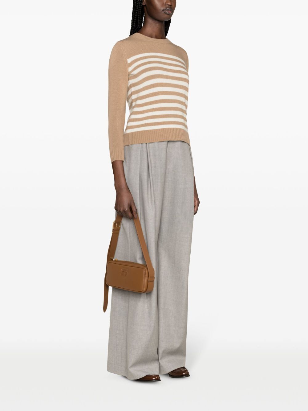 Shop Theory Felted-finish Striped Jumper In Neutrals