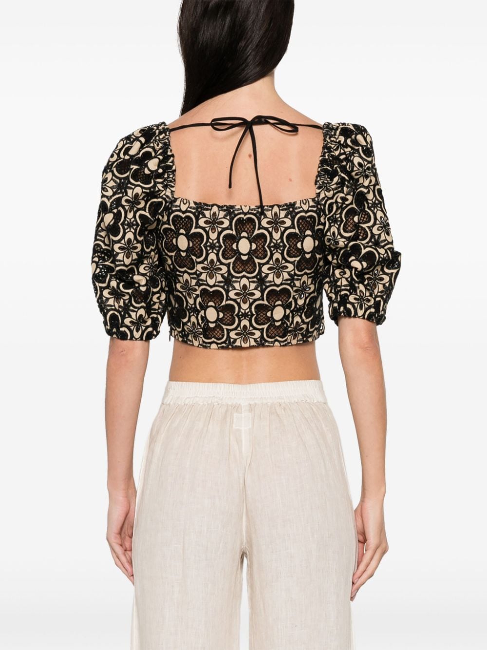 Shop Sandro Floral-detail Cropped Top In Neutrals