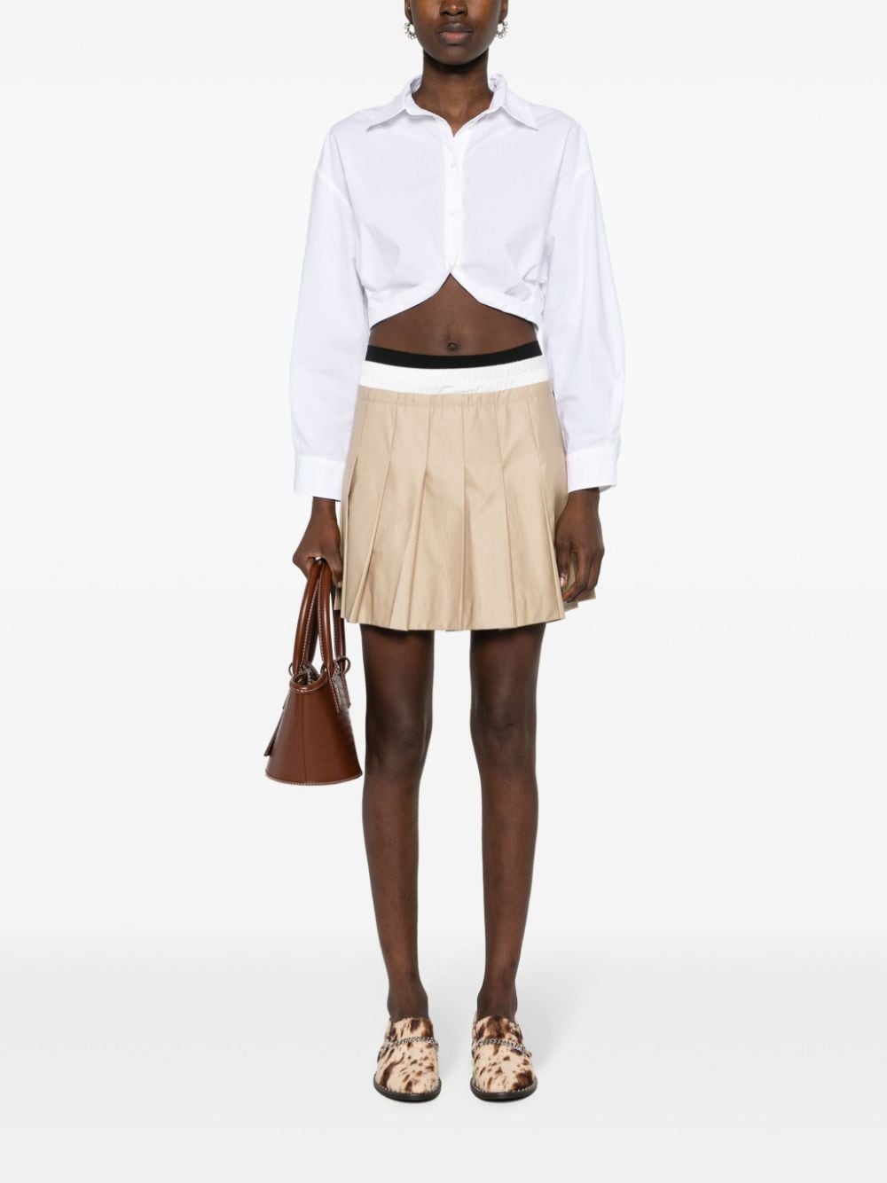 Shop Sandro Pleated Mini Skirt In Neutrals