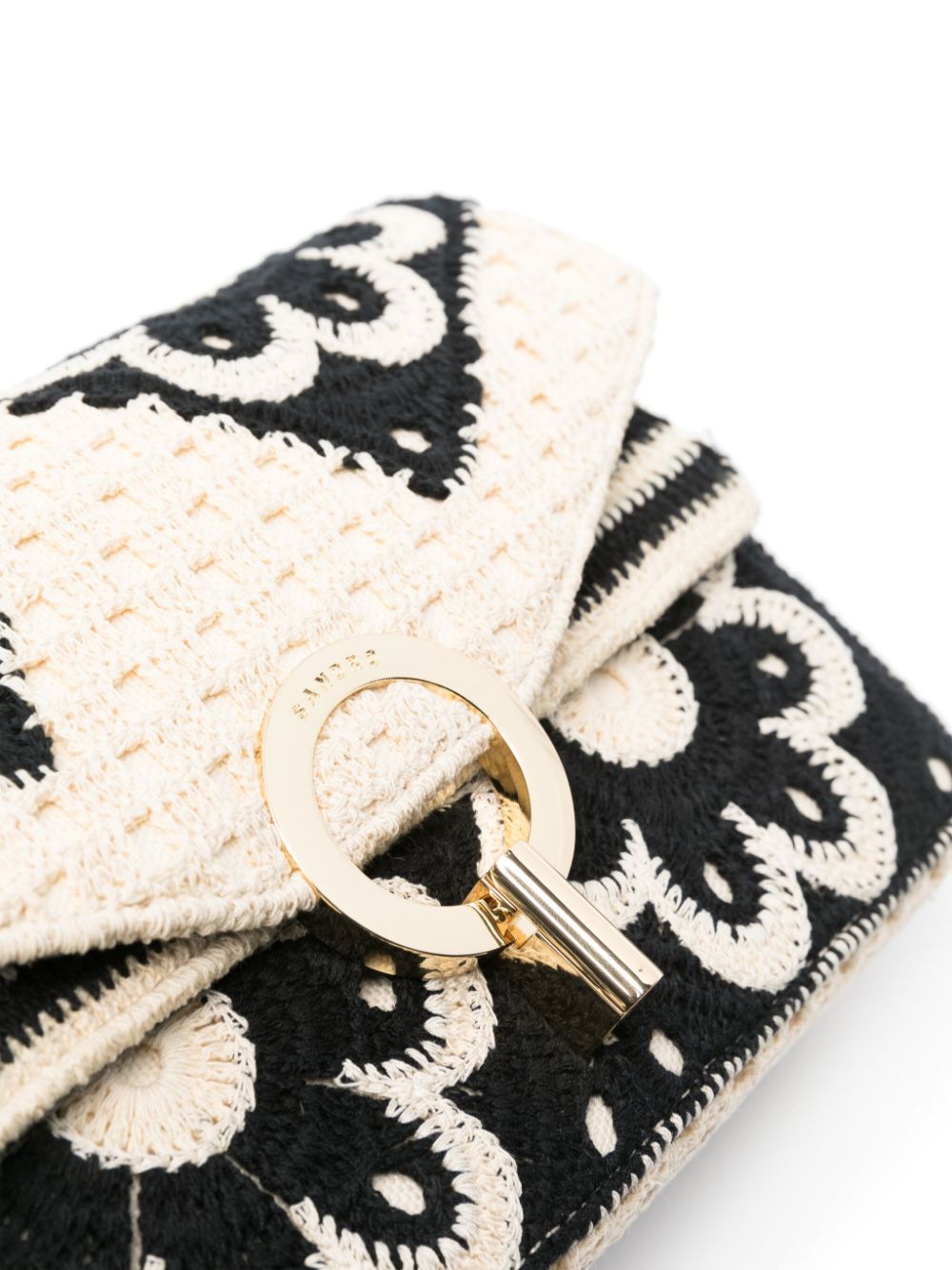 Shop Sandro Yza Crochet-knit Shoulder Bag In Neutrals