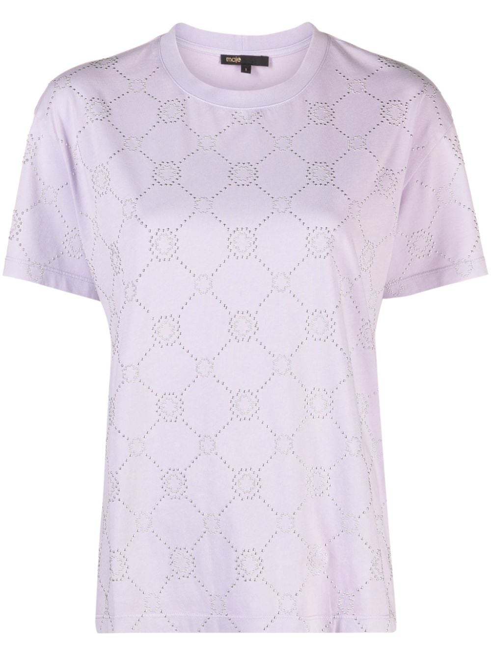 Shop Maje Stud-embellished Cotton T-shirt In Purple