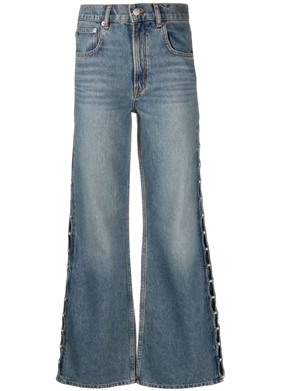 Maje Faux-pearl High-rise Flared Jeans In Blue