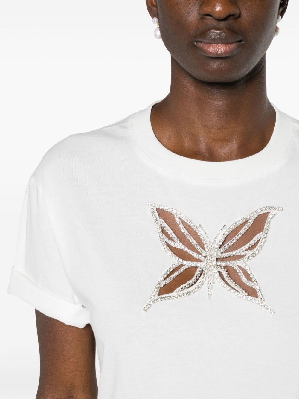 Shop Maje Butterfly-embellished Cotton T-shirt In White