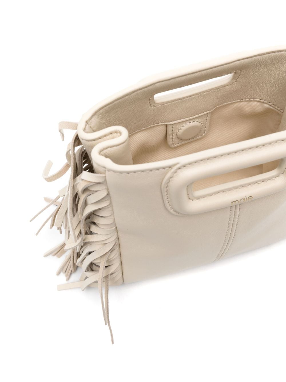 Shop Maje Small M Fringed Leather Bag In 中性色