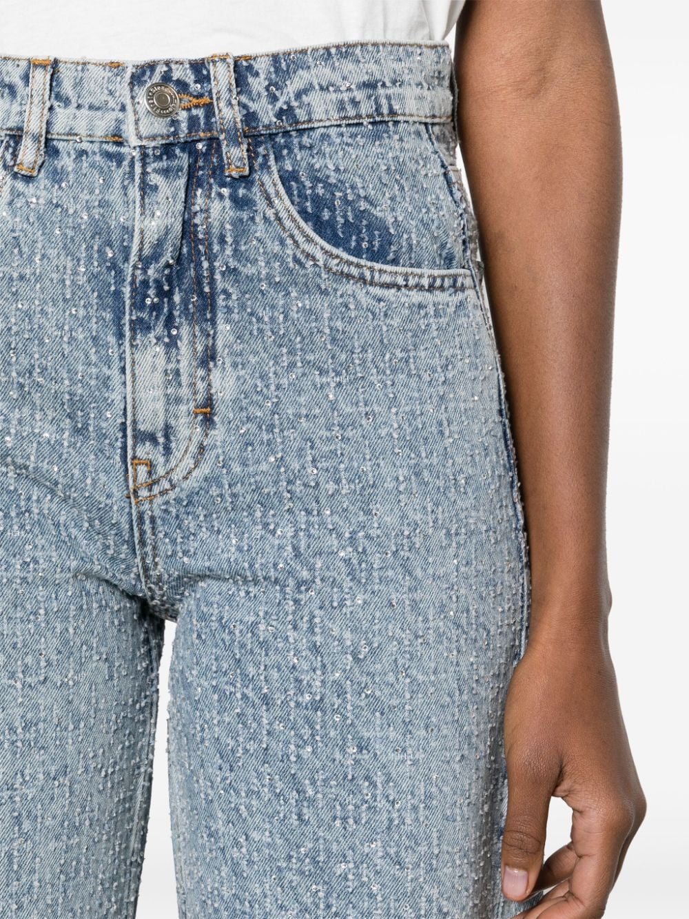 Shop Maje Rhinestone Xl Mid-rise Straight-leg Jeans In Blue