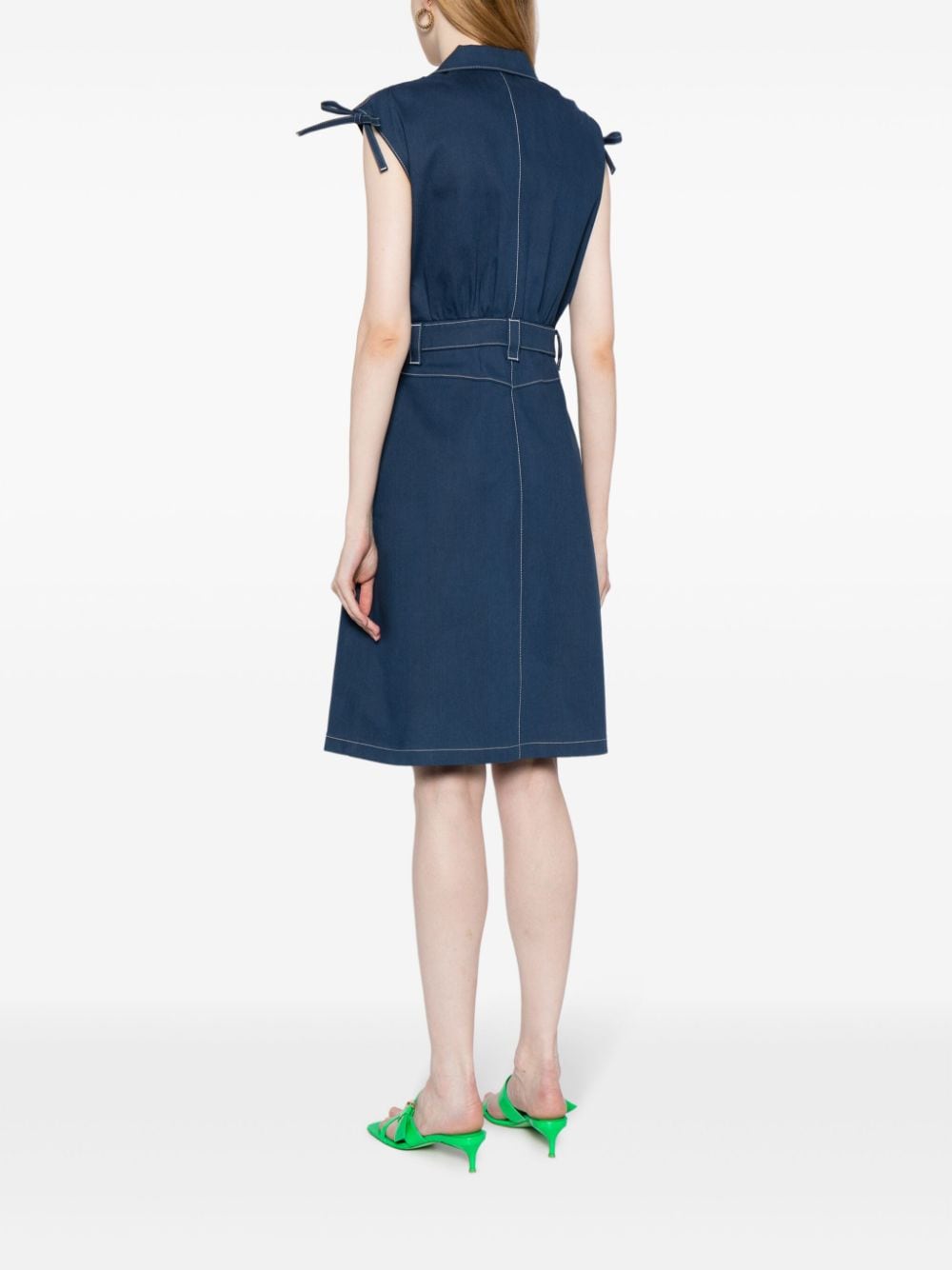 Pre-owned Prada Bow-detailed Shirt Dress In Blue