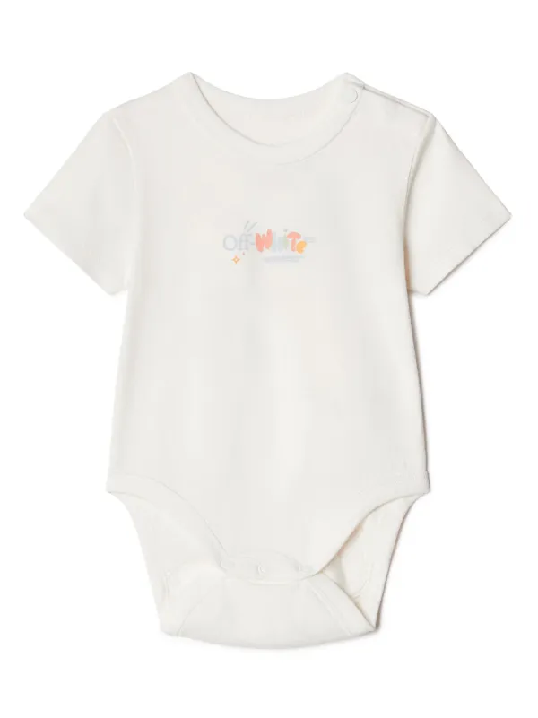 Off White Kids Funny logo print Cotton Body And Bib Set White FARFETCH AO