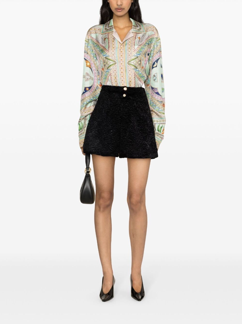 Shop Casablanca Box-pleat Detail Jacquard Velvet Miniskirt In Black