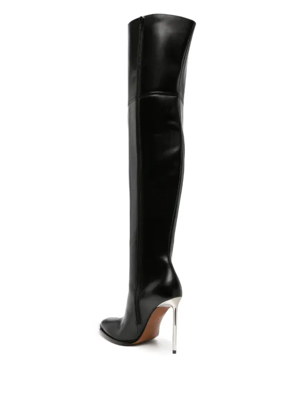 Black leather crotch high boots deals