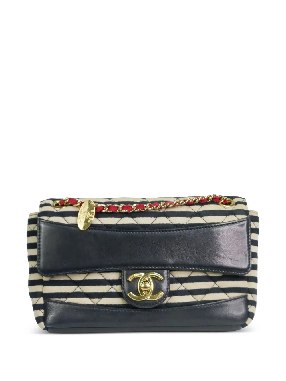 CHANEL Pre-Owned 2014 mini Classic Flap striped shoulder bag – Black