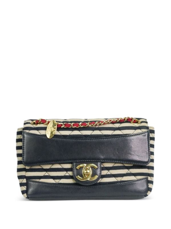 CHANEL Pre-Owned 2014 Mini Classic Flap Striped Shoulder Bag