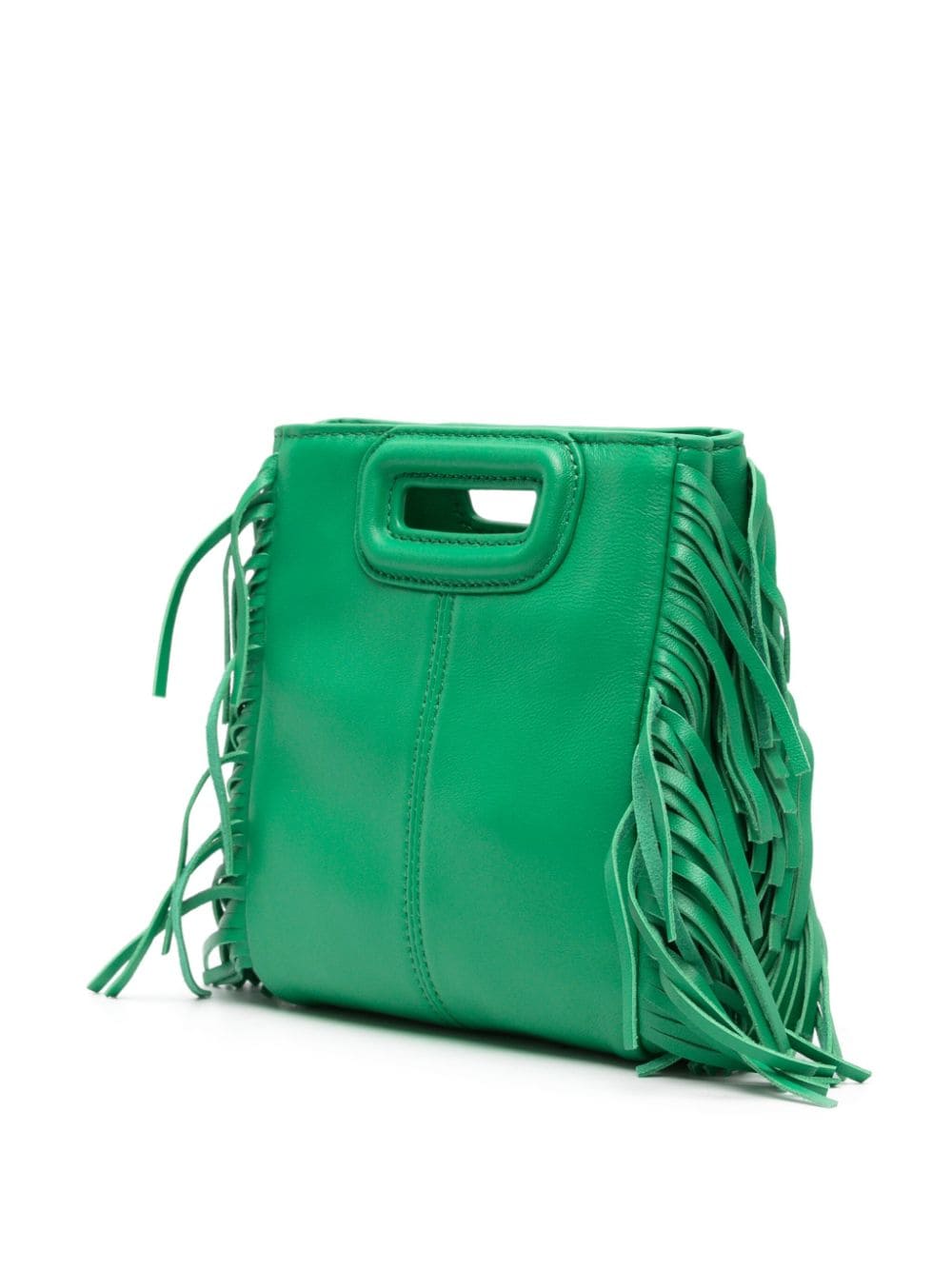 Shop Maje Fringed Leather Crossbody Bag In Green
