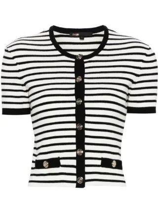 Maje Striped short-sleeve Cardigan - Farfetch