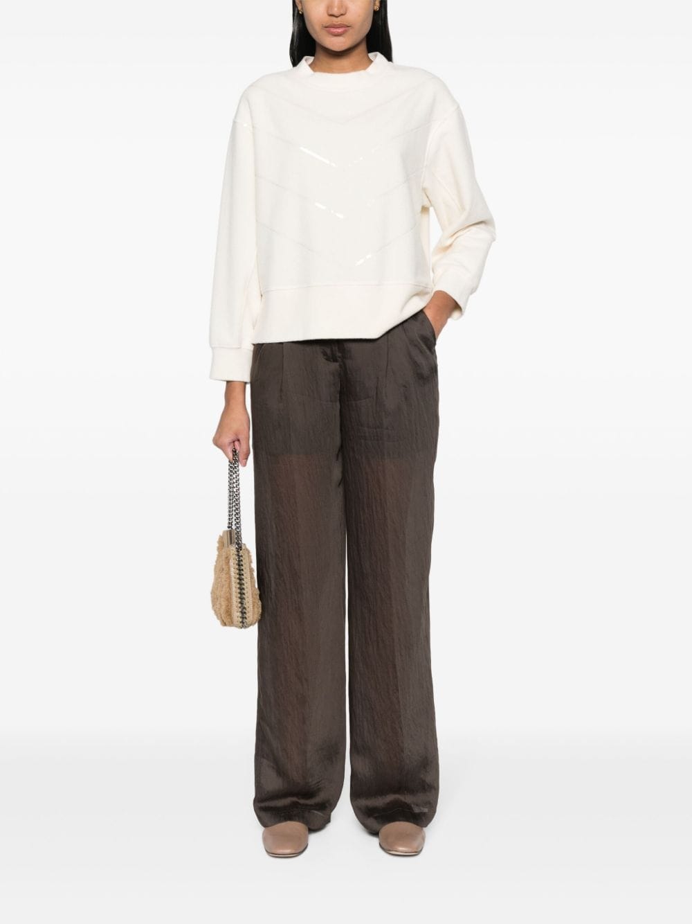 Shop Peserico Straight-leg Sheer Trousers In Brown