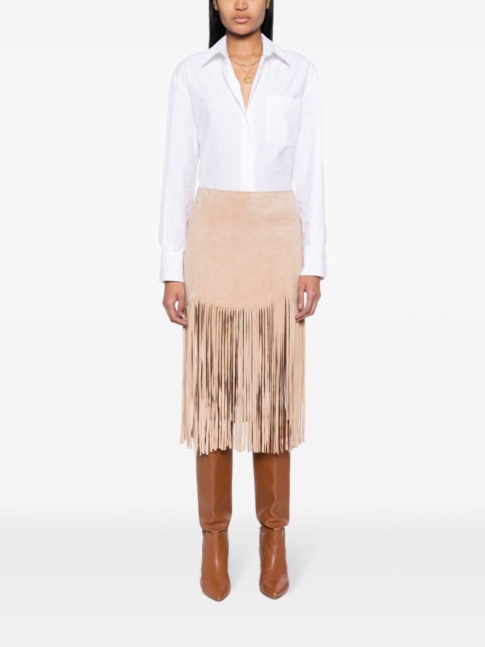 MOSCHINO JEANS fringe-detail suede skirt - Beige