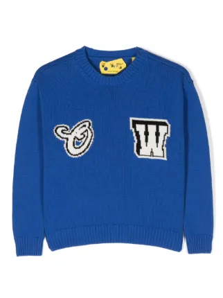 Off White Kids OW patch Knitted Jumper Blue FARFETCH CA