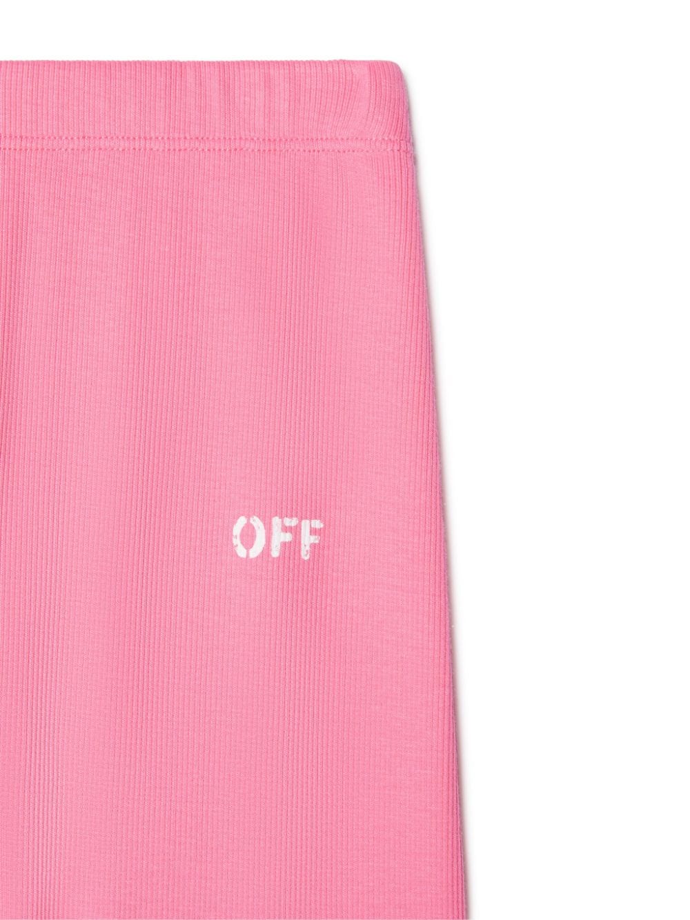 Off-white Girl's Ribbed Logo-print Legging Shorts In Pink