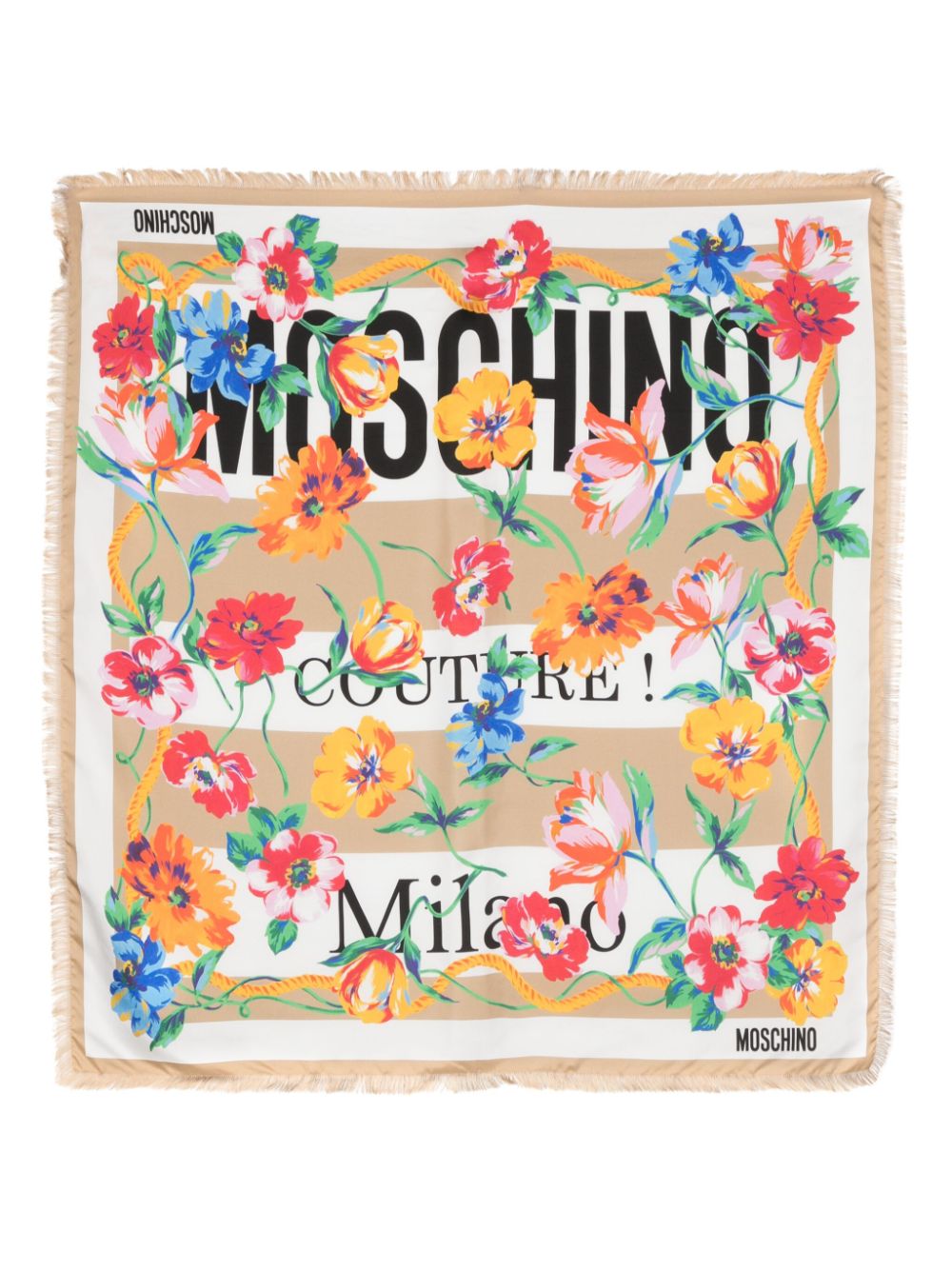 Moschino Floral-print Silk Scarf In Neutrals