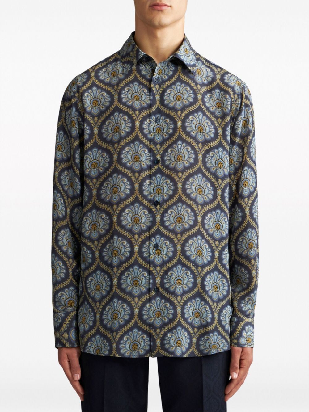 Shop Etro Paisley-print Silk Shirt In Blue