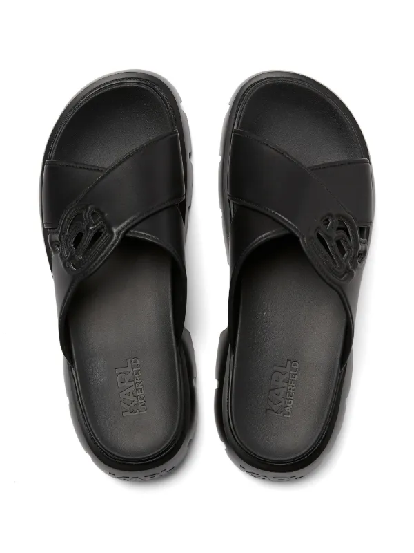 Karl Lagerfeld Ikon NFT Krosstrap Leather Mules Black FARFETCH IN