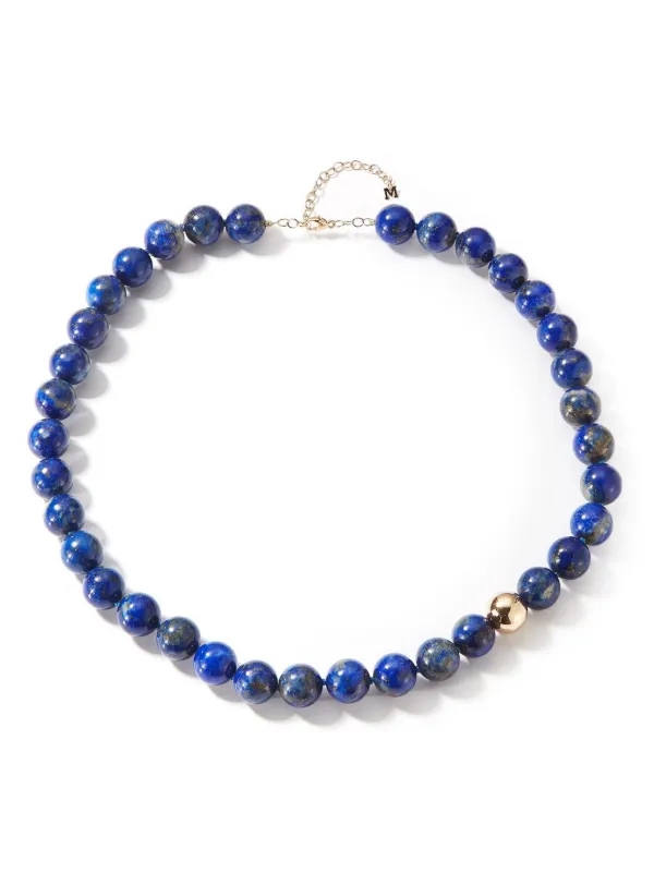 Mateo Logo-charm Bead-embellished Necklace in Blue