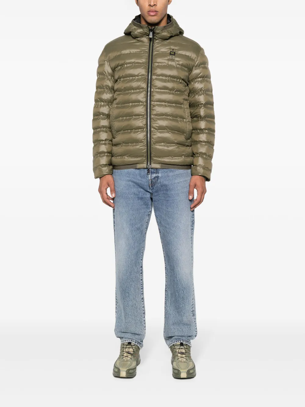 Blauer logo-appliqué padded hooded jacket - Groen