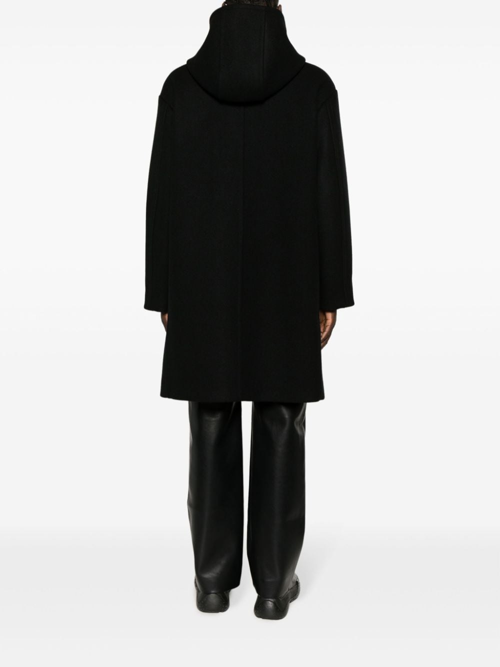 Shop Jil Sander Double-breasted Hooded Wool Coat In Black