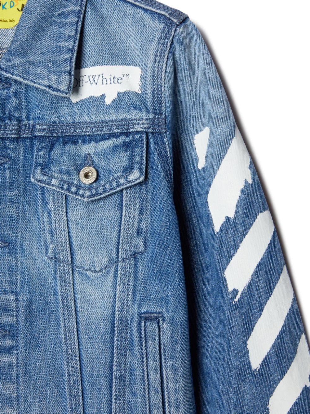 Shop Off-white Paint Graphic Denim Jacket In Blue