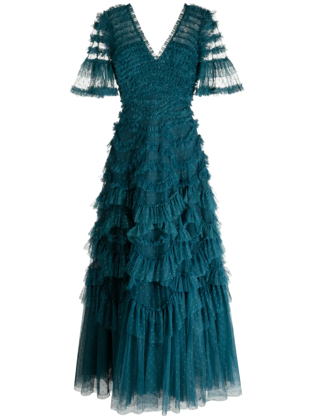 Needle & Thread Ruffled V-neck Maxi Dress In Green | ModeSens