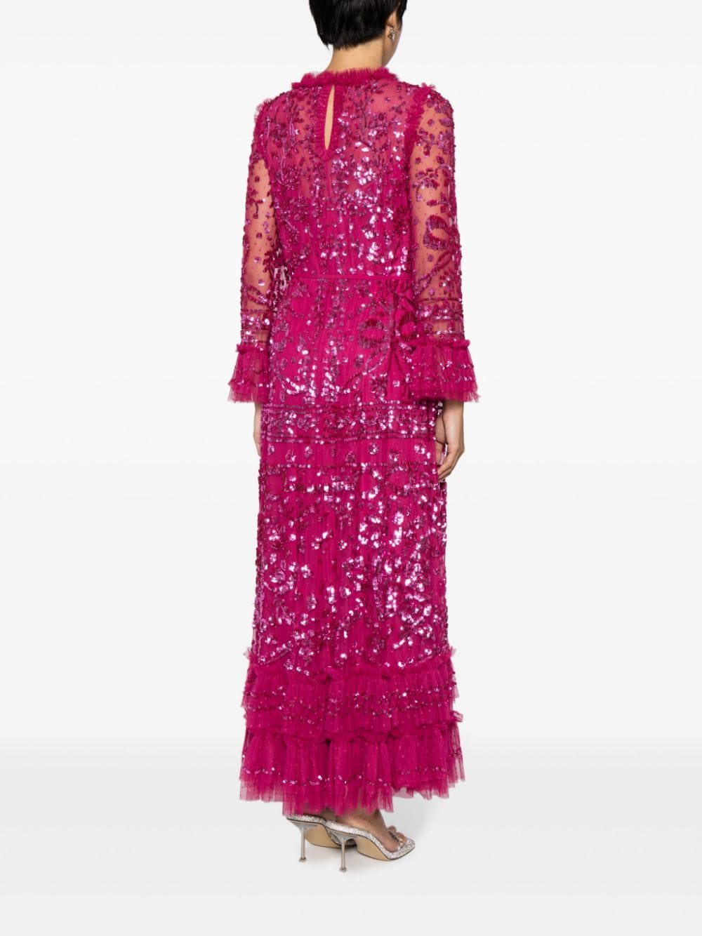 Shop Needle & Thread Sequinned Ruffled Maxi Dress In Purple