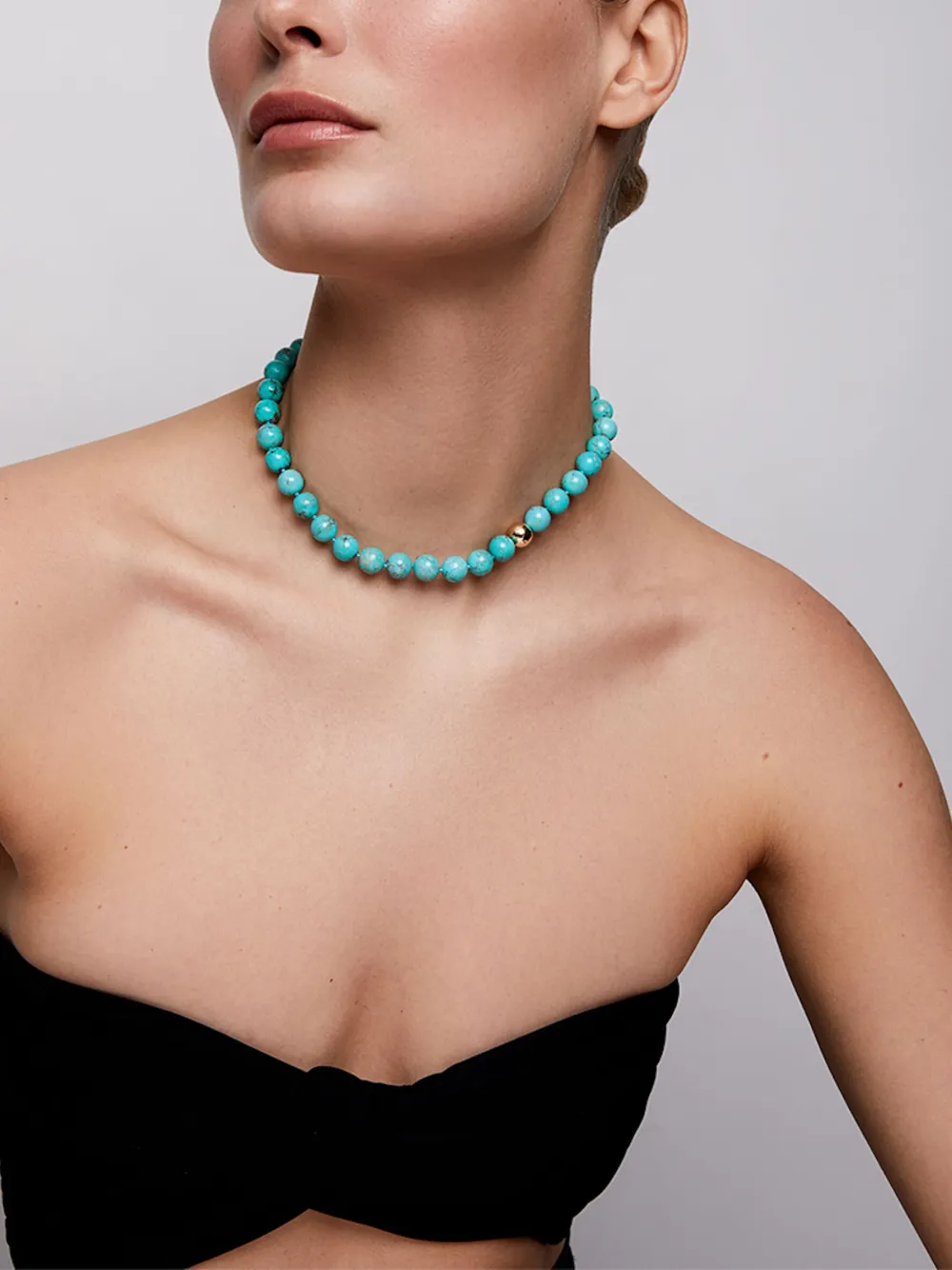 Shop Mateo 14kt Yellow Gold Turquoise Choker Necklace In Blue