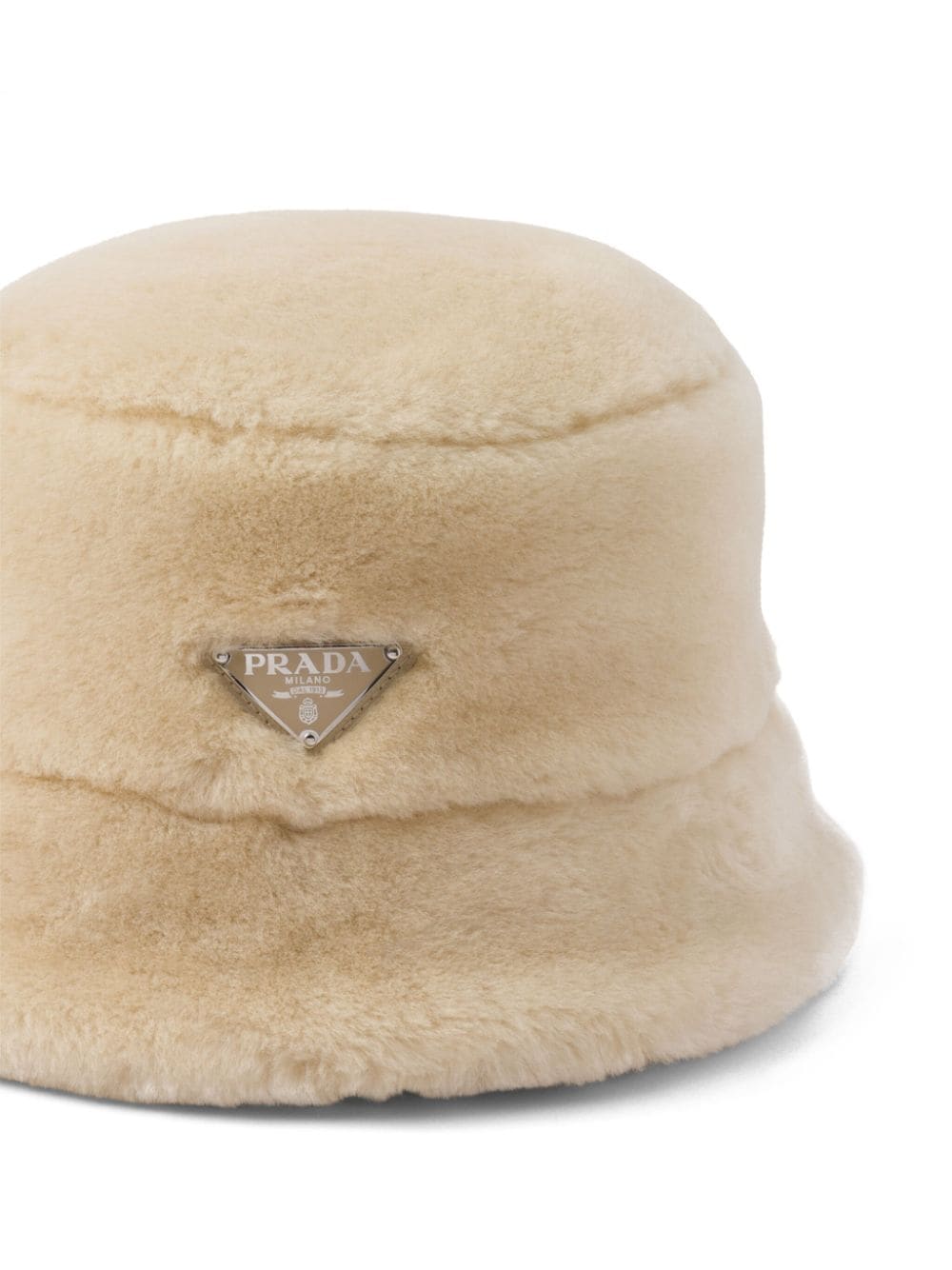 Shop Prada Triangle-logo Shearling Bucket Hat In Neutrals