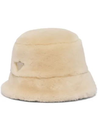 Prada triangle logo Shearling Bucket Hat Neutrals FARFETCH PT