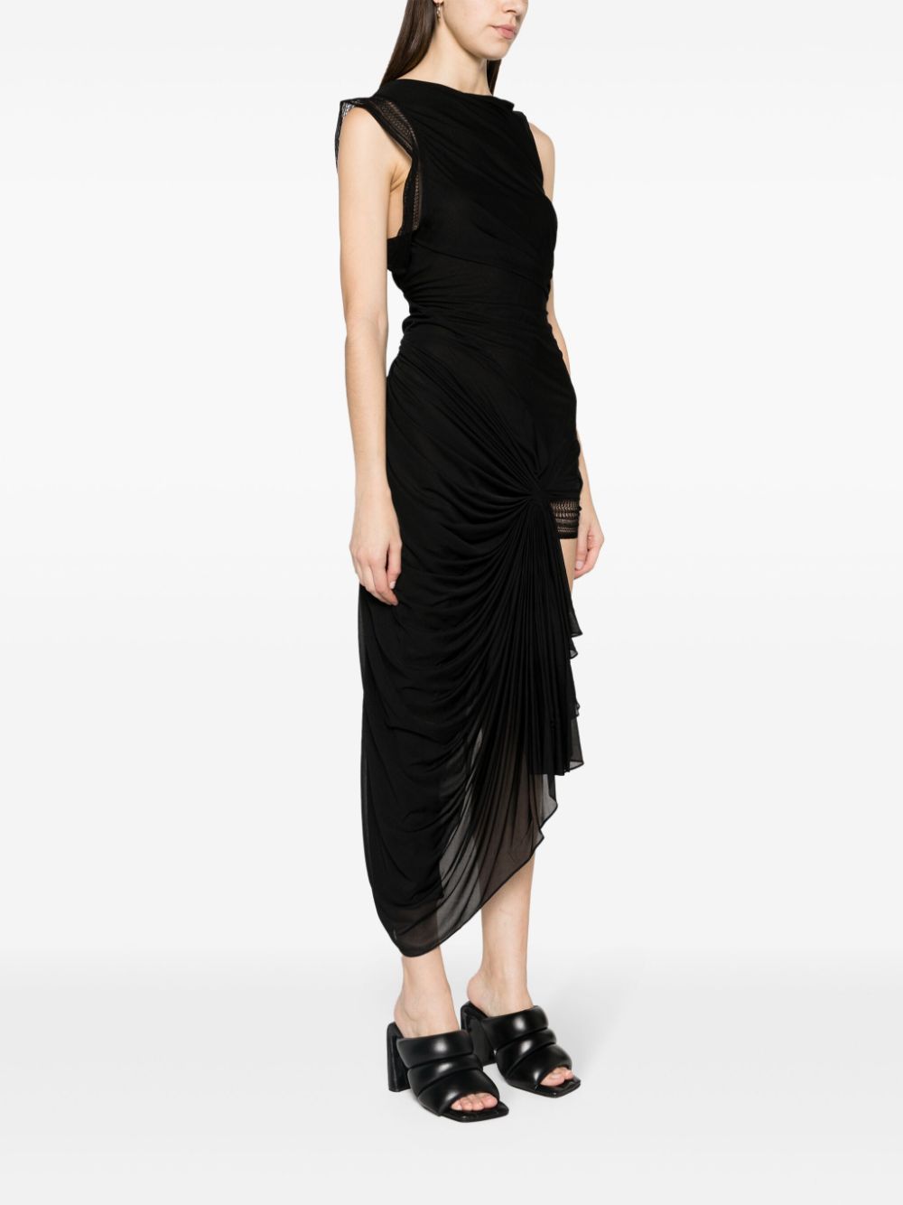 Shop Christopher Esber Galathea Asymmetric Midi Dress In Black
