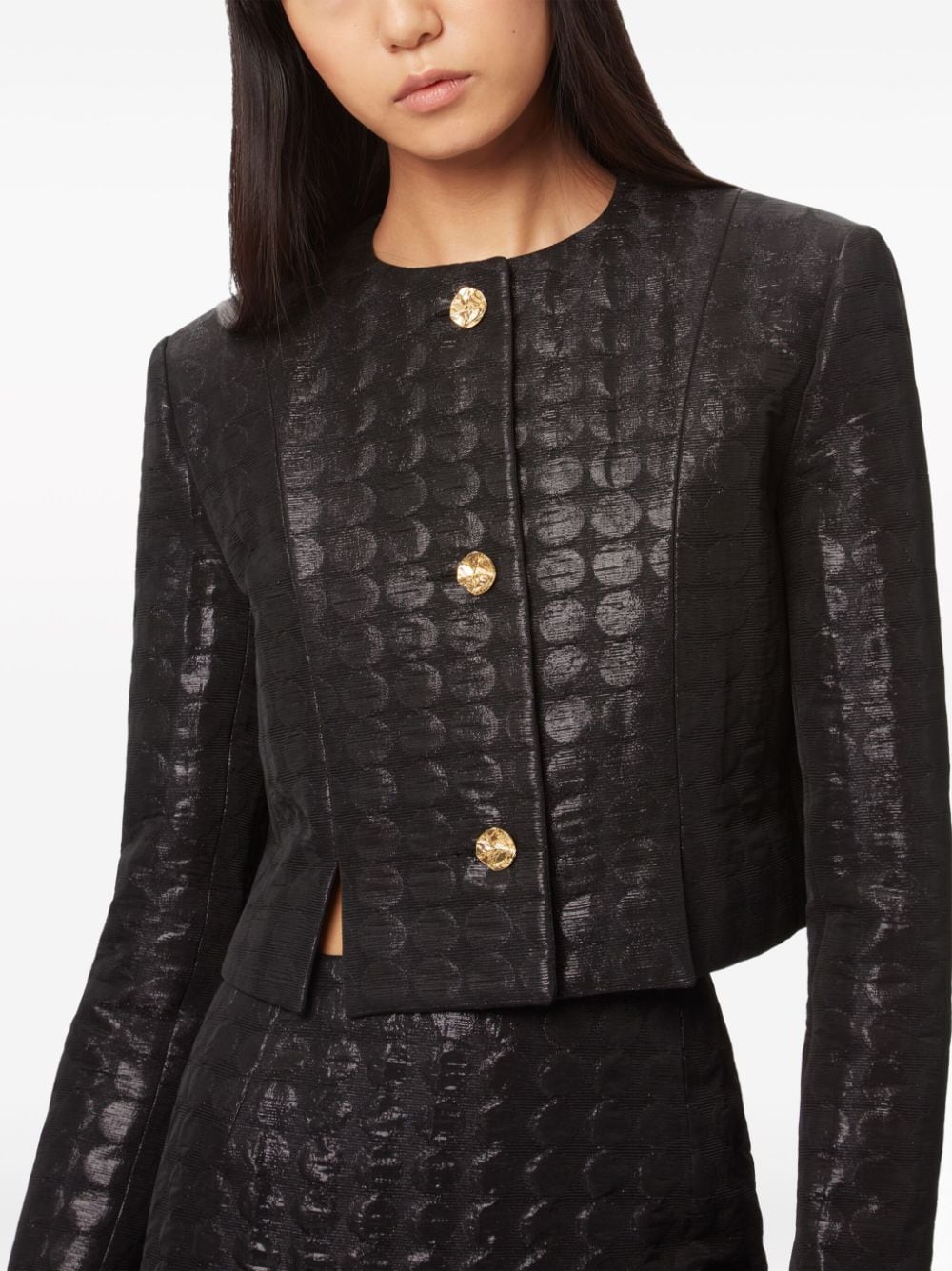 Shop Nina Ricci Jacquard Button-down Cropped Jacket In Black