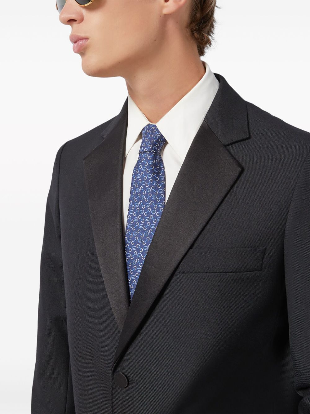 Shop Gucci Interlocking G Silk Tie In Blue