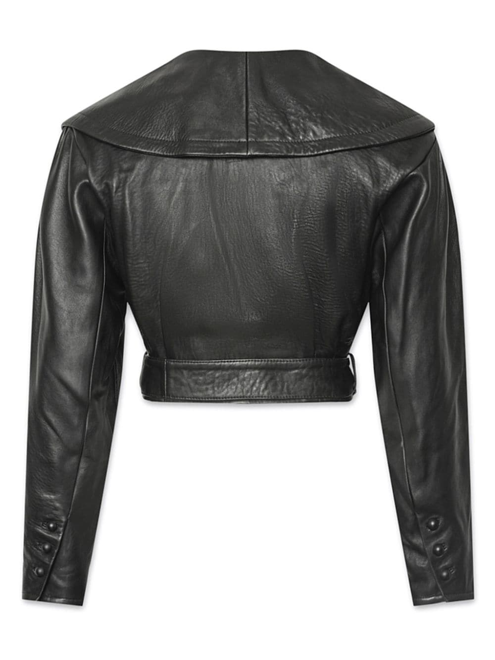 Shop Frame Cropped Leather Jacket In Black