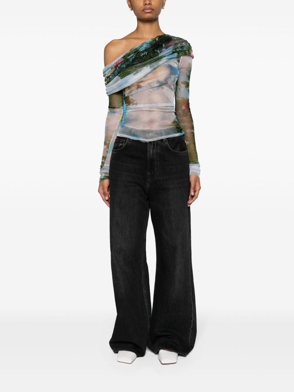 Lucid Veiled garden-print semi-sheer top