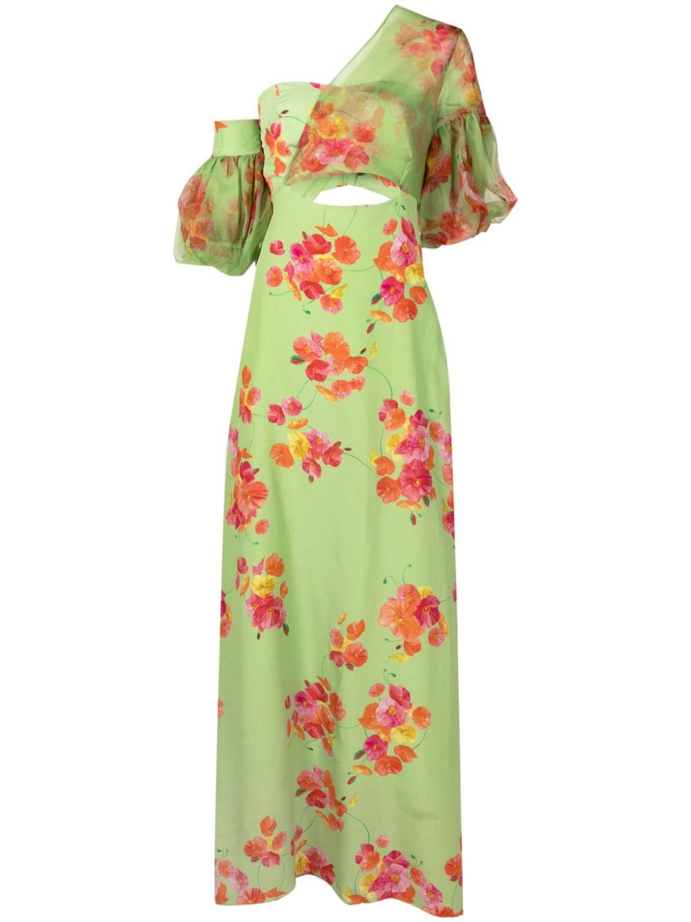 Isolda Greta Floral-print Asymmetric Silk Dress In Green