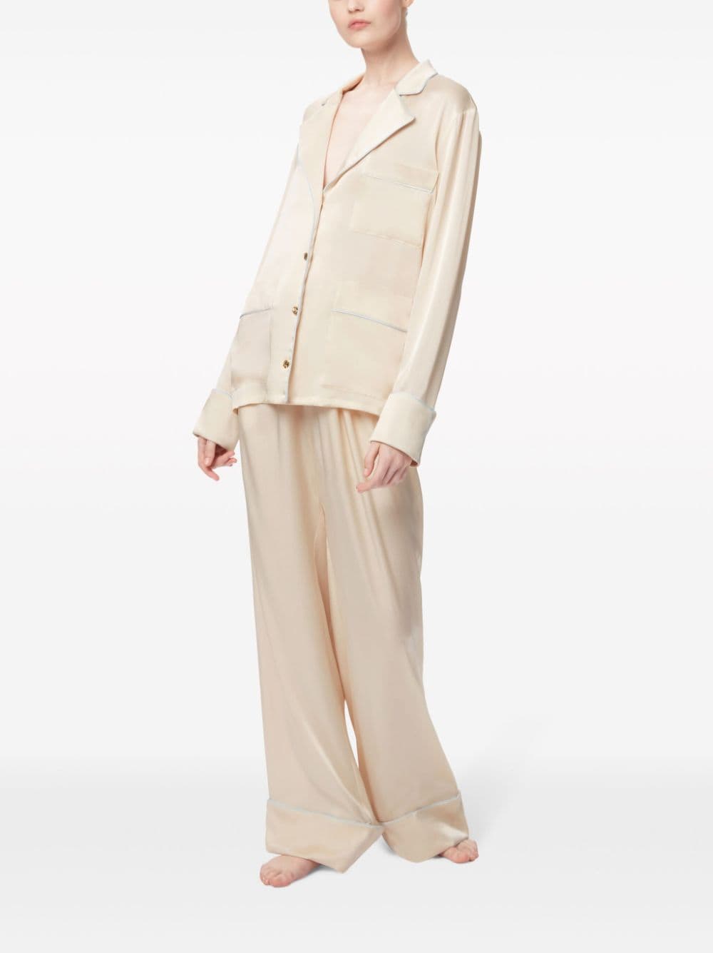 Shop Nina Ricci Pipe-trimmed Satin Pajama Trousers In Neutrals