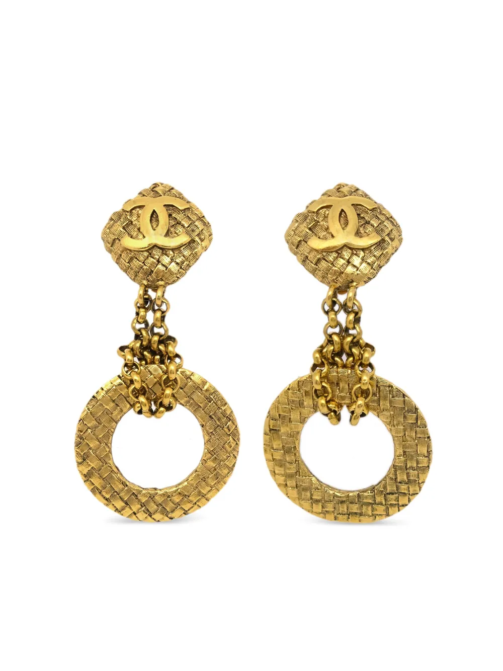 Pre-owned Chanel 1994 Diamond-quilted Drop Earrings In Gold