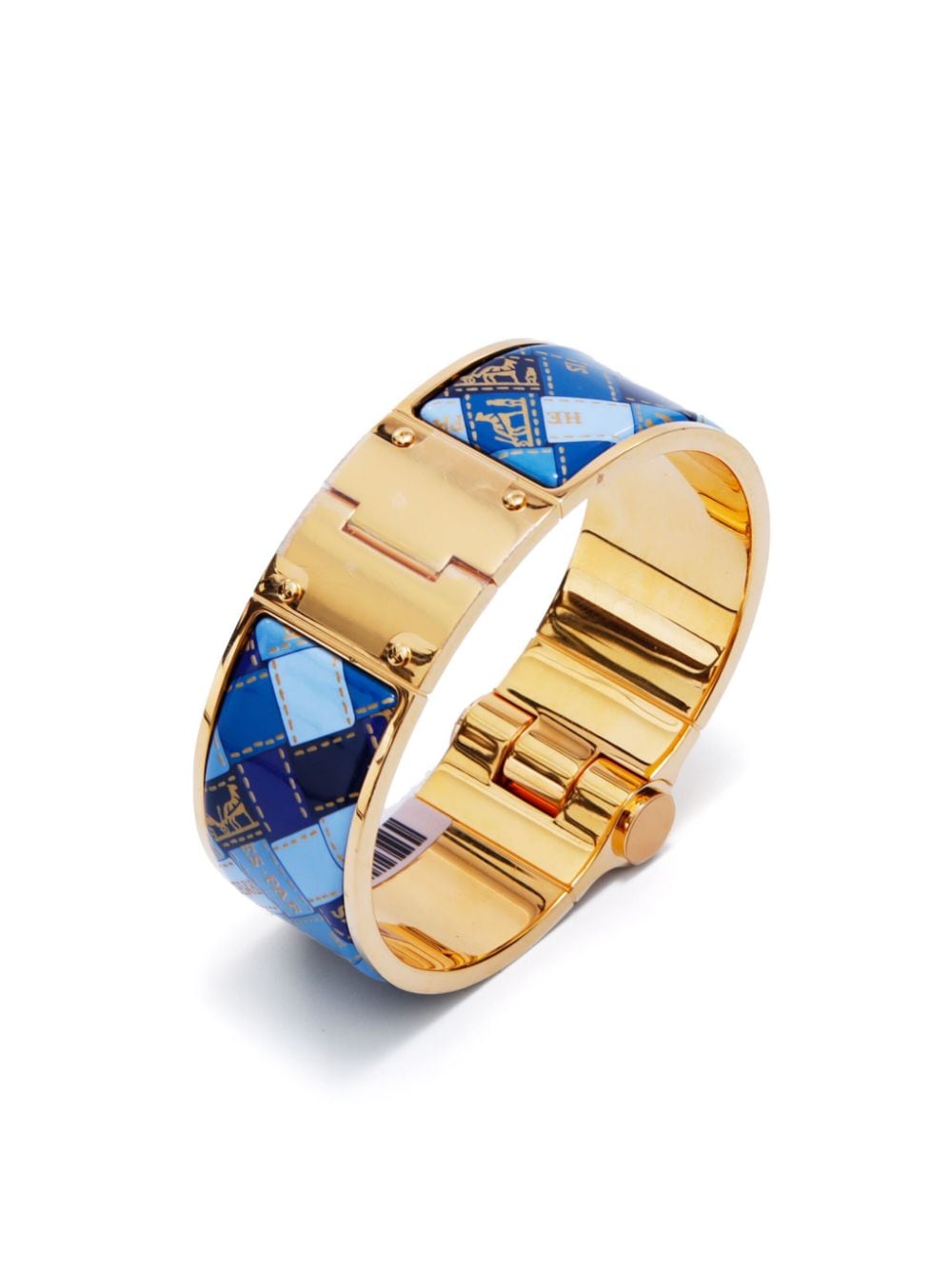 Pre-owned Hermes 2000s  Bolduc Au Carre Wide Bangle In Blue