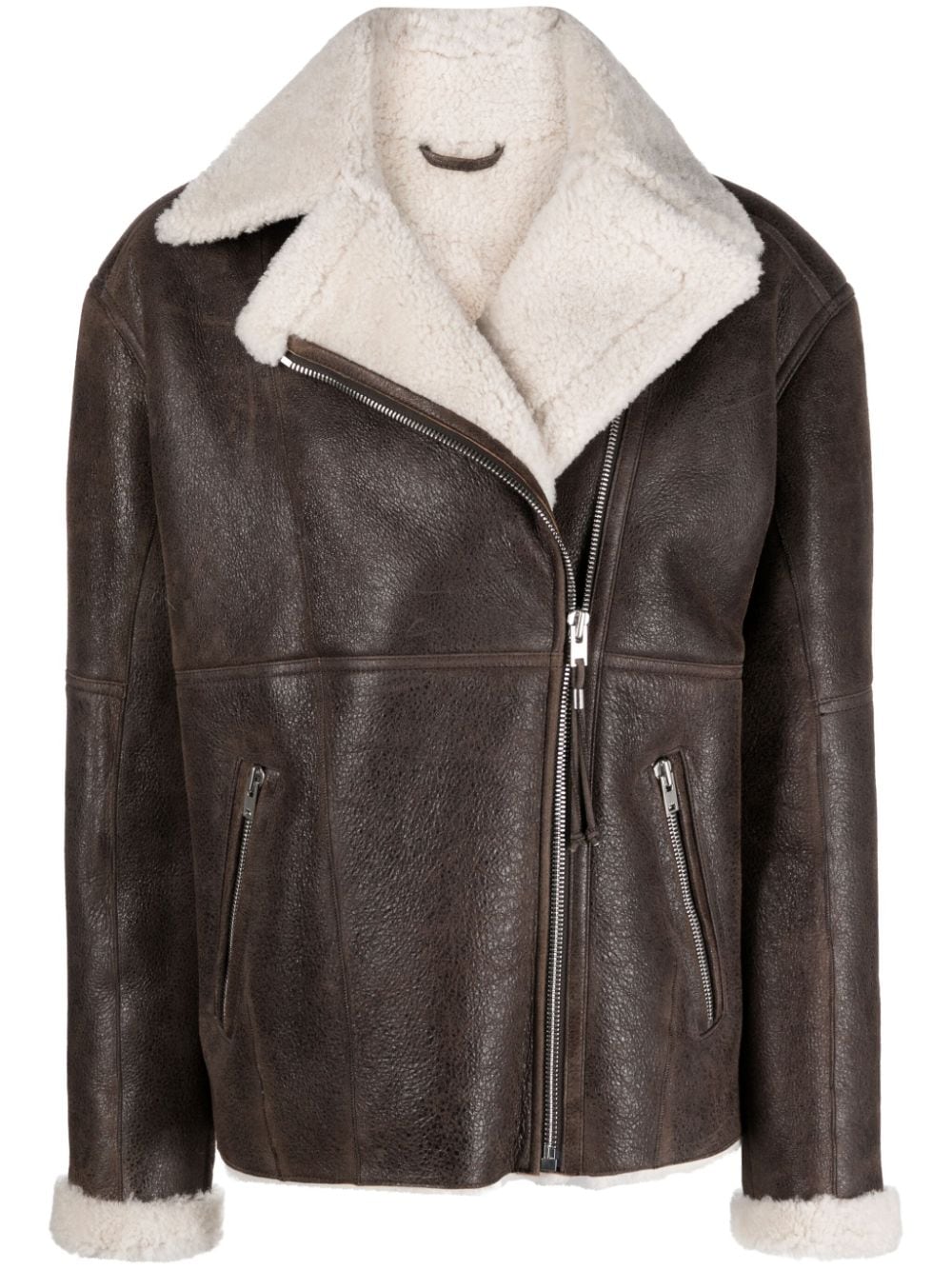 Shop Iro Vicoe Oversized-collar Shearling Jacket In Brown