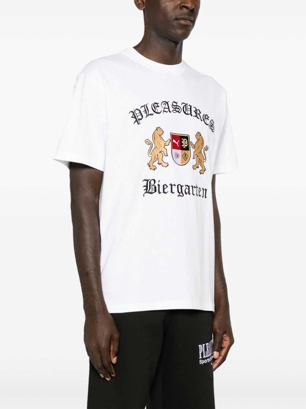 Shop Puma X Pleasures Logo-embroidered T-shirt In White