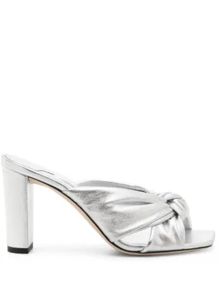 Jimmy Choo Avenue 85mm メタリックレザー サンダル | シルバー
