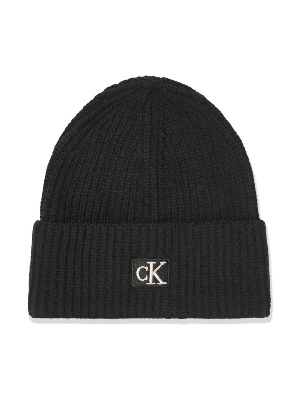 Shop Calvin Klein Logo-patch Ribbed-knit Beanie In Black