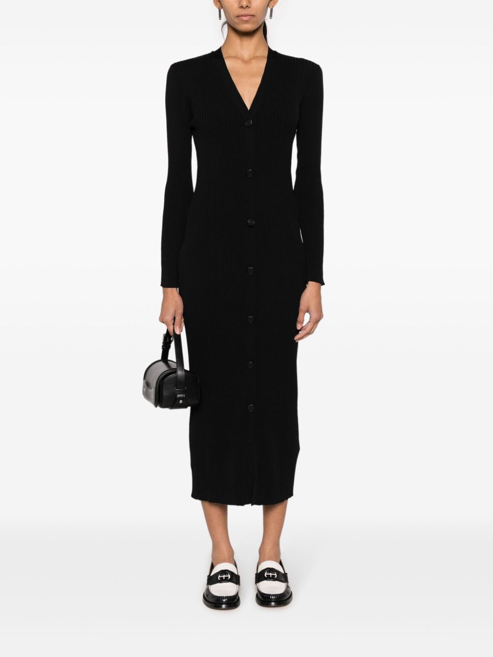 Karl Lagerfeld V-neck knitted midi dress - Zwart